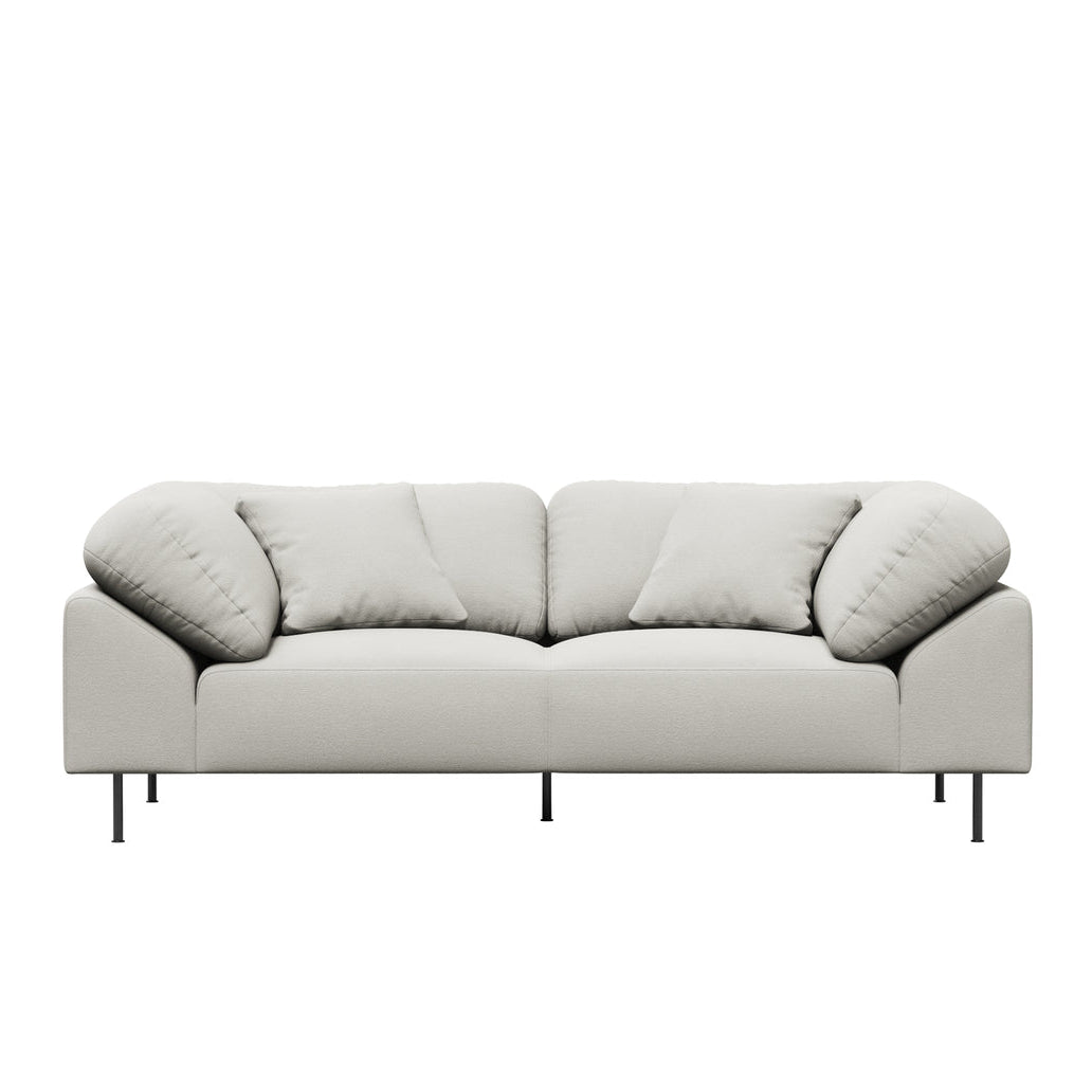 WOUD Collar 2 Seater Sofa in white upholstered fabric on a wood frame designed by Yonoh studio, Danish design
