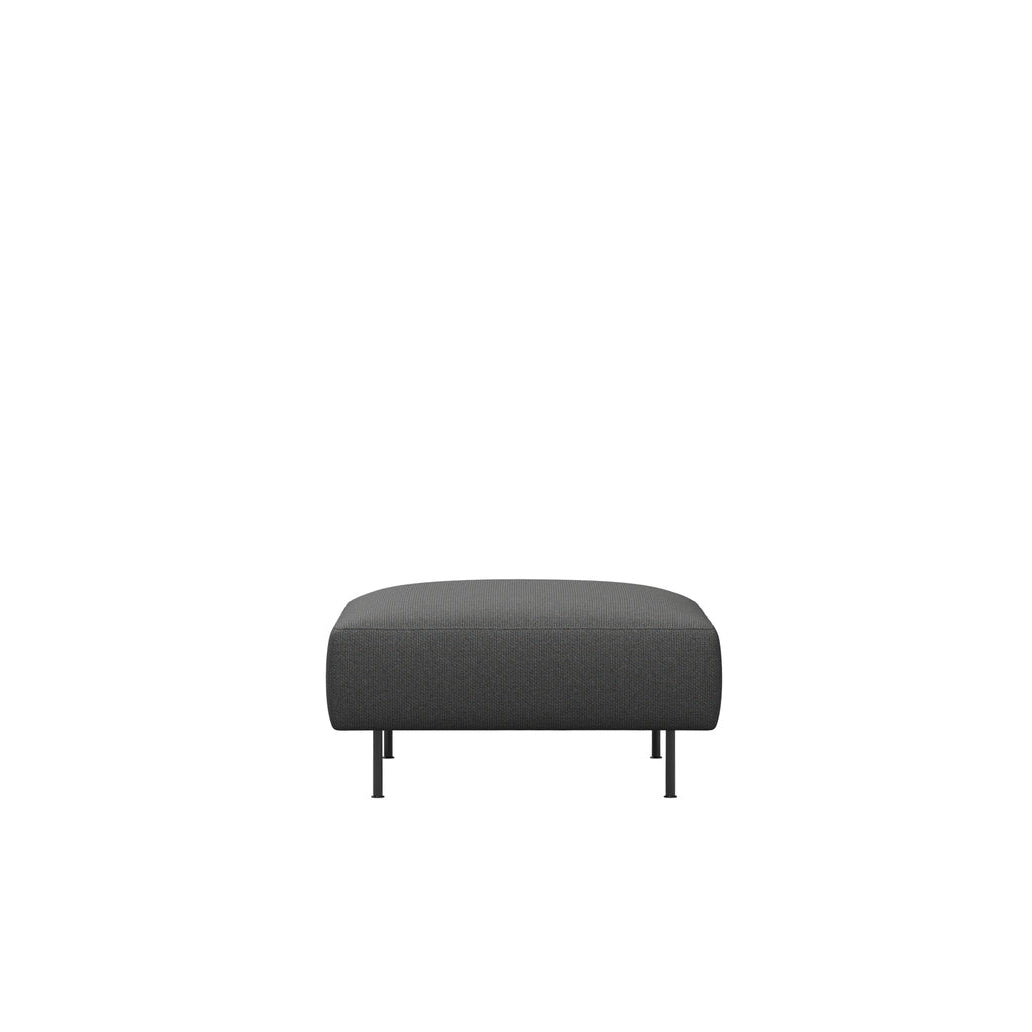WOUD Collar Ottoman in grey upholstered fabric on a wood frame designed by Yonoh studio, Danish design
