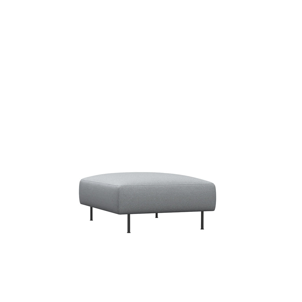 WOUD Collar Ottoman in grey upholstered fabric on a wood frame designed by Yonoh studio, Danish design