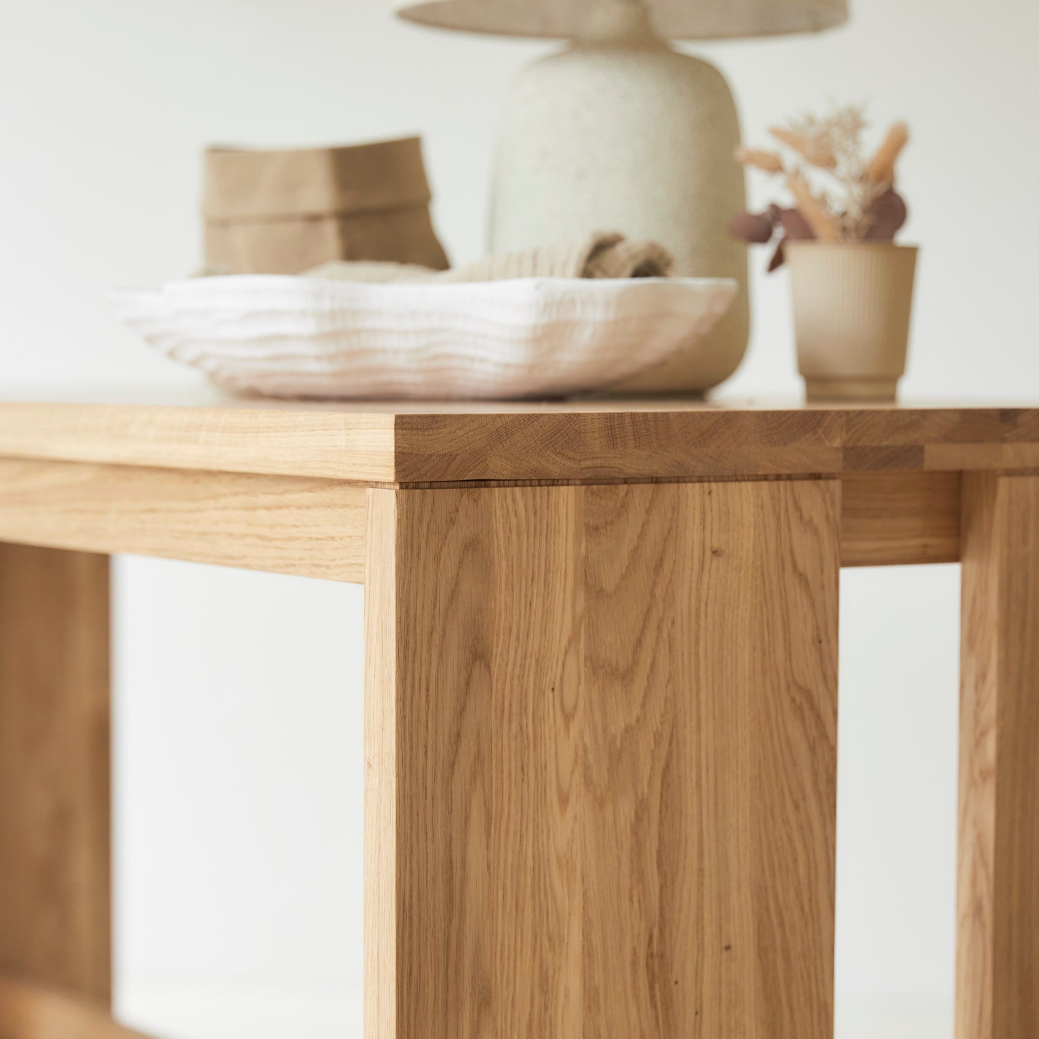 Tikamoon Eden desk in solid oak, angled view