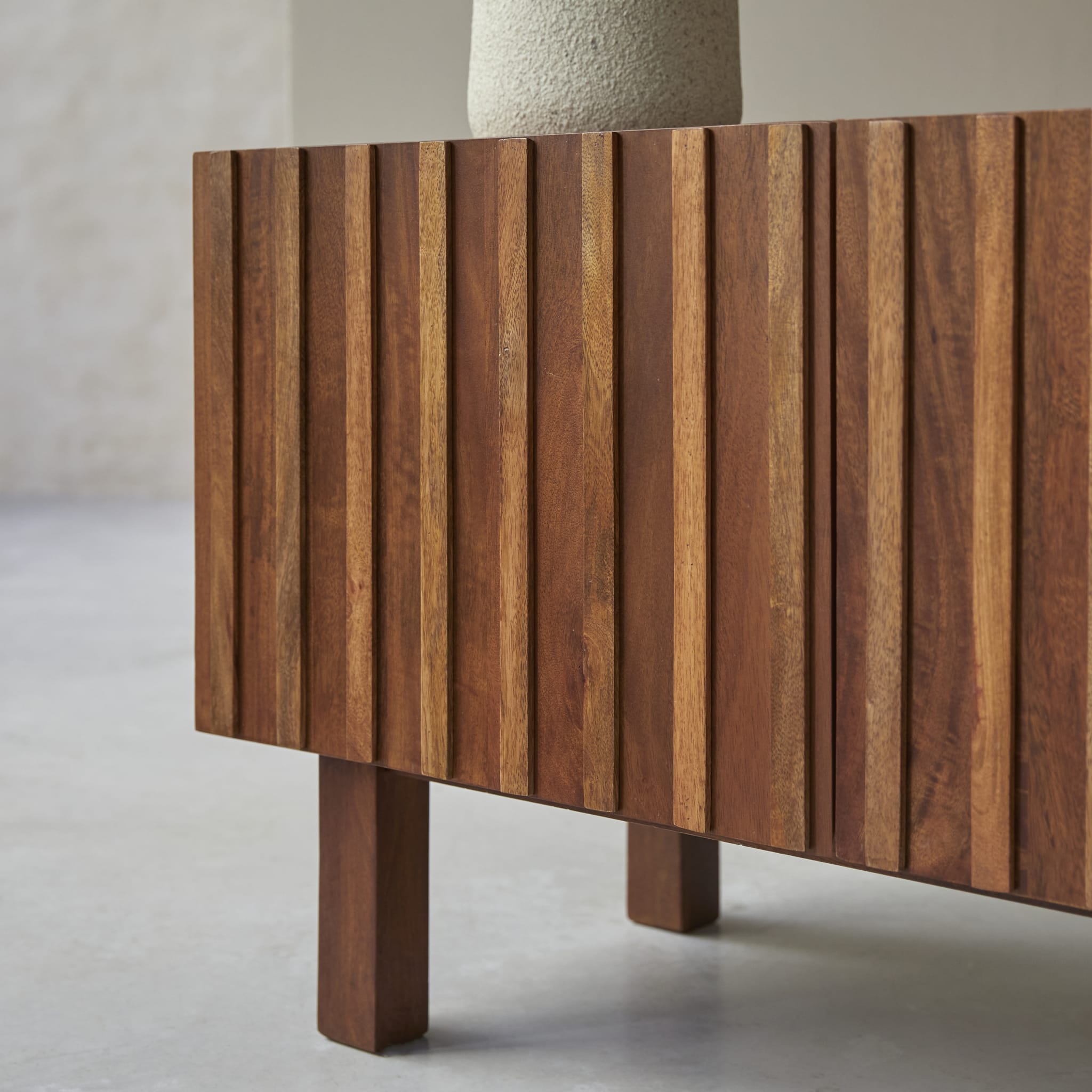 Tikamoon Milo TV stand in solid mango wood, side view
