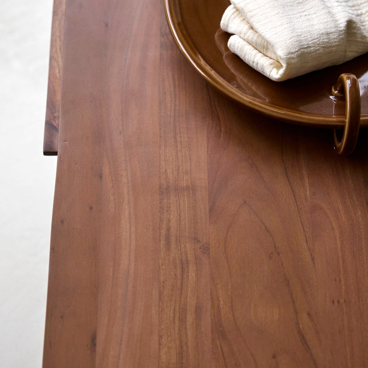 Tikamoon Niels acacia coffee table, three-quarter view of the top