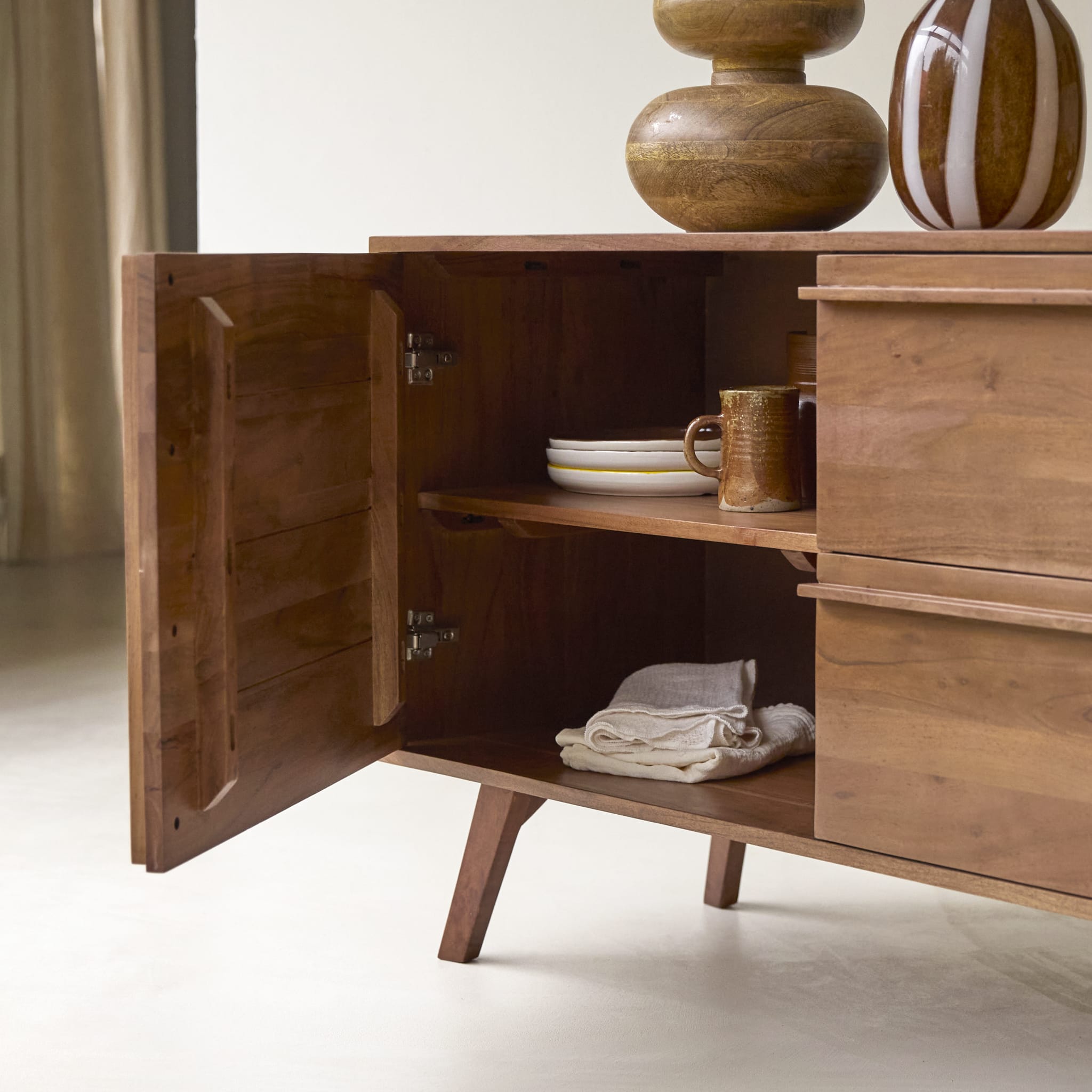Tikamoon Niels sideboard in solid acacia wood, rear view
