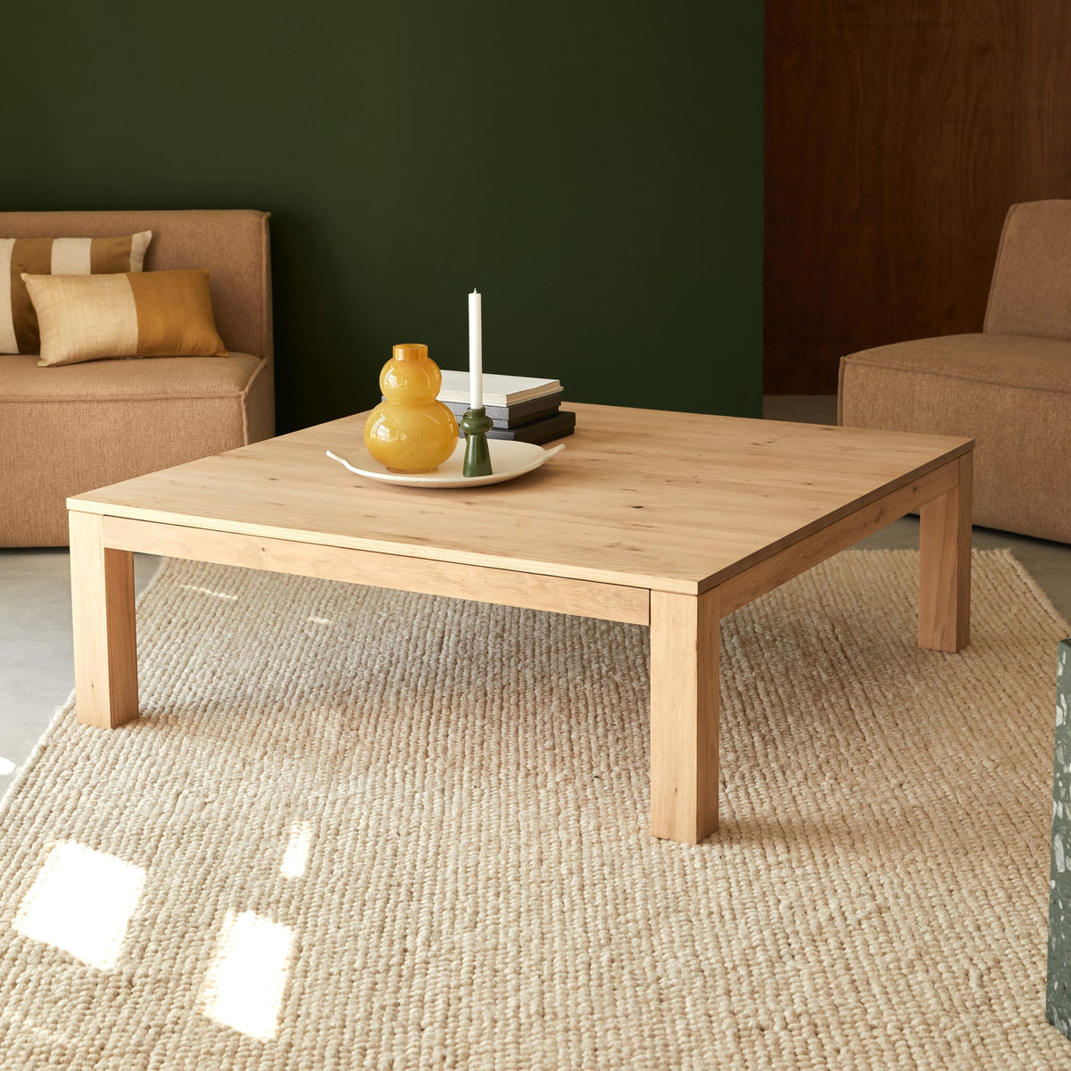 Tikamoon Eden oak coffee table, view showing the side drawer
