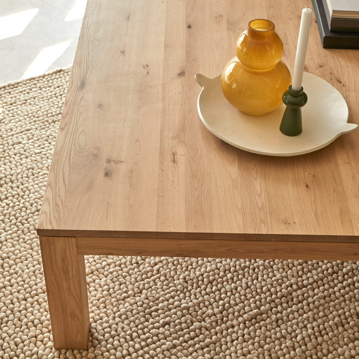 Tikamoon Eden oak coffee table, side profile at 16.5 inches high