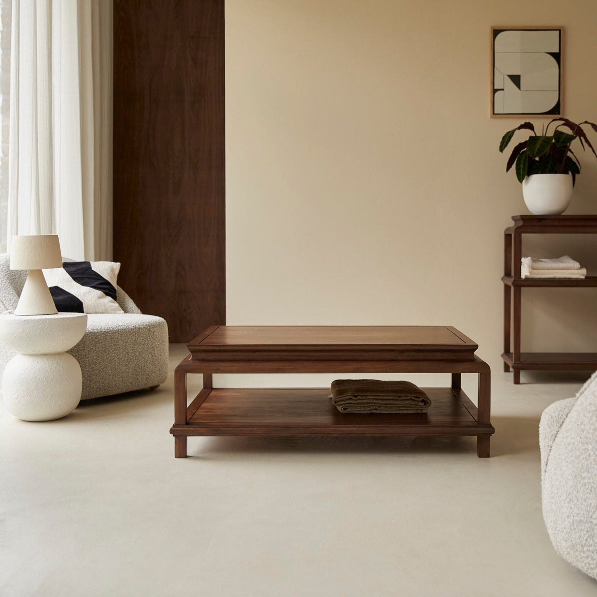 Tikamoon Achille solid acacia coffee table in a living room