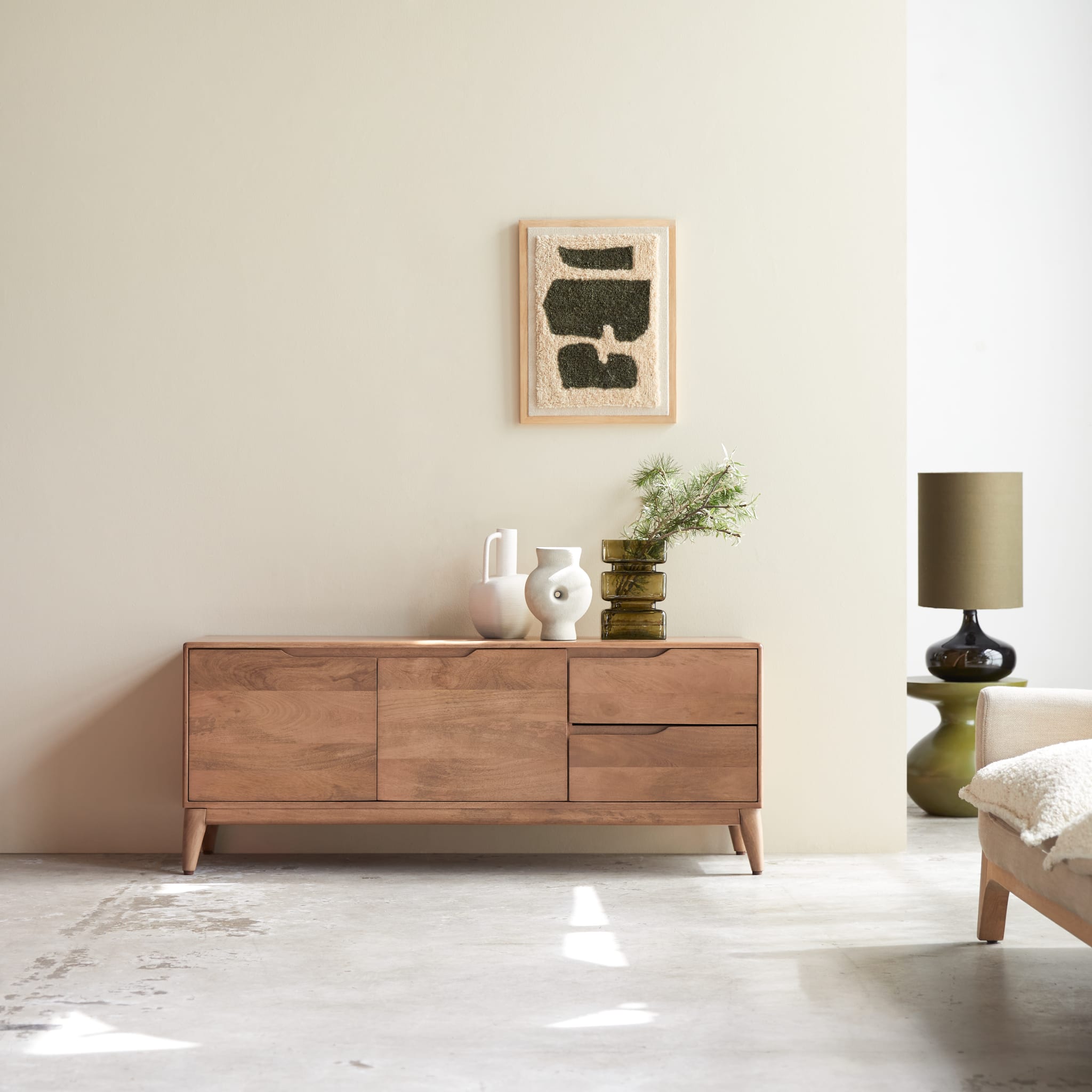 Tikamoon Gabrielle TV stand in solid mango wood