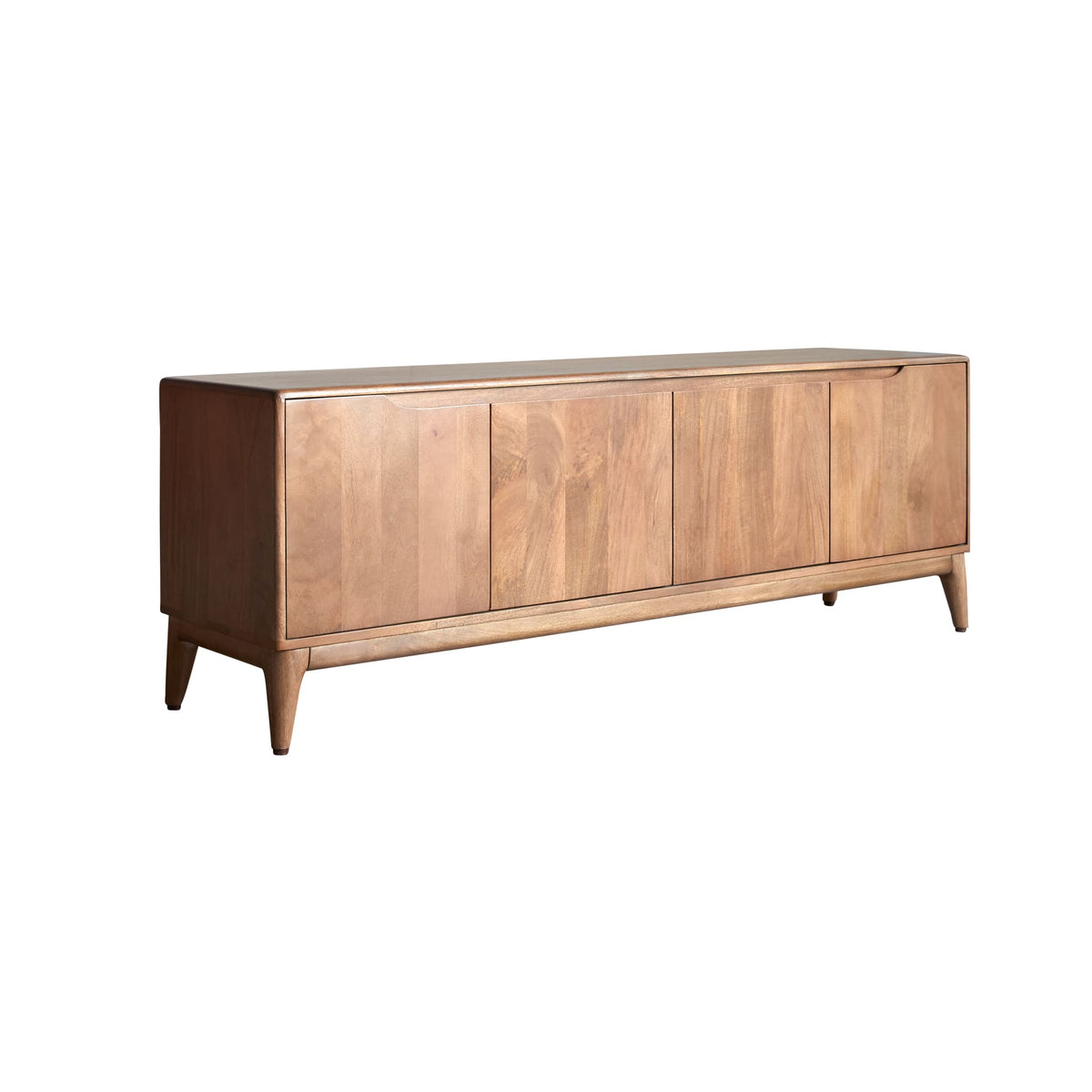 Tikamoon Gabrielle mango wood TV stand styled as a low sideboard in a dining room