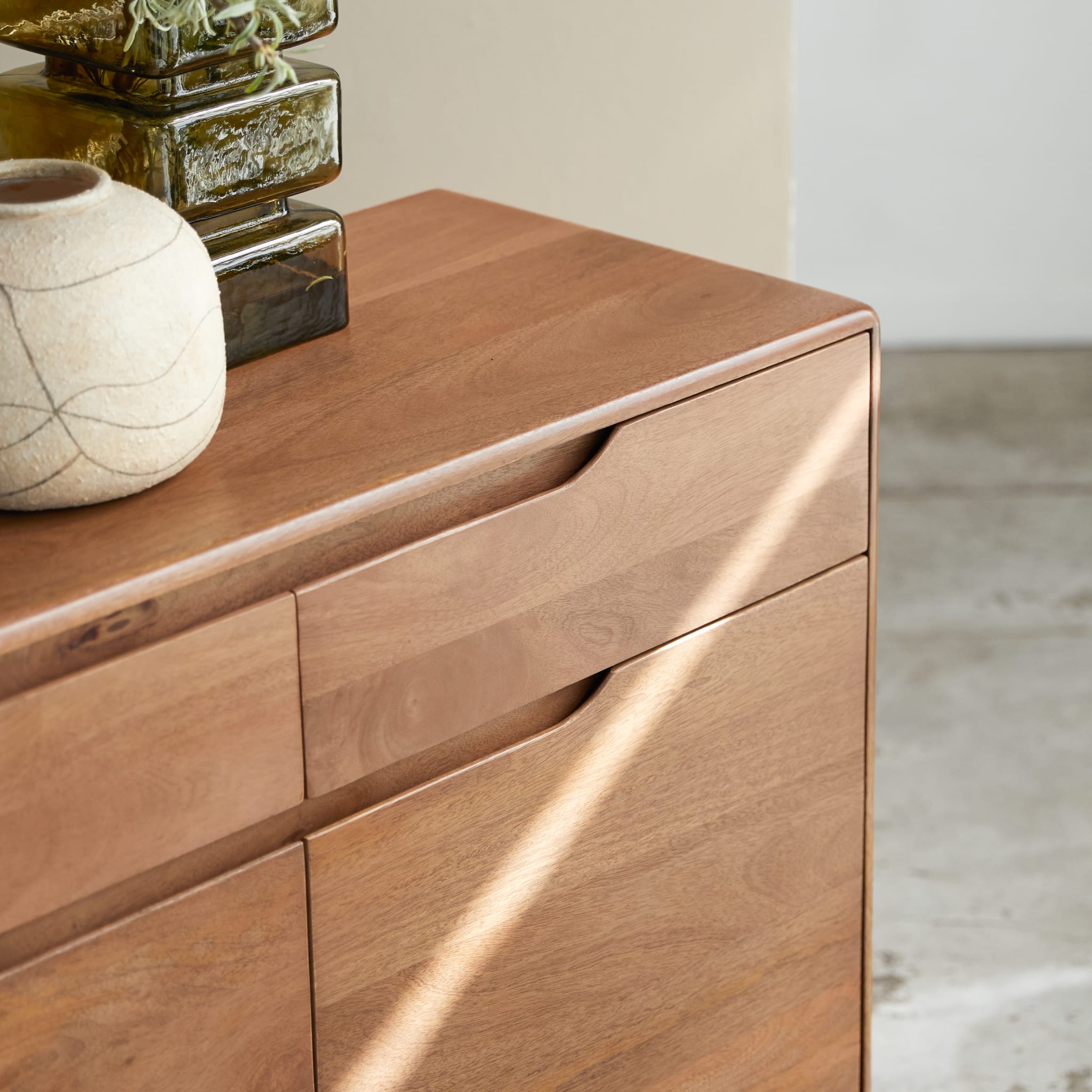 Tikamoon Gabrielle 59" sideboard in solid mango wood, rear view