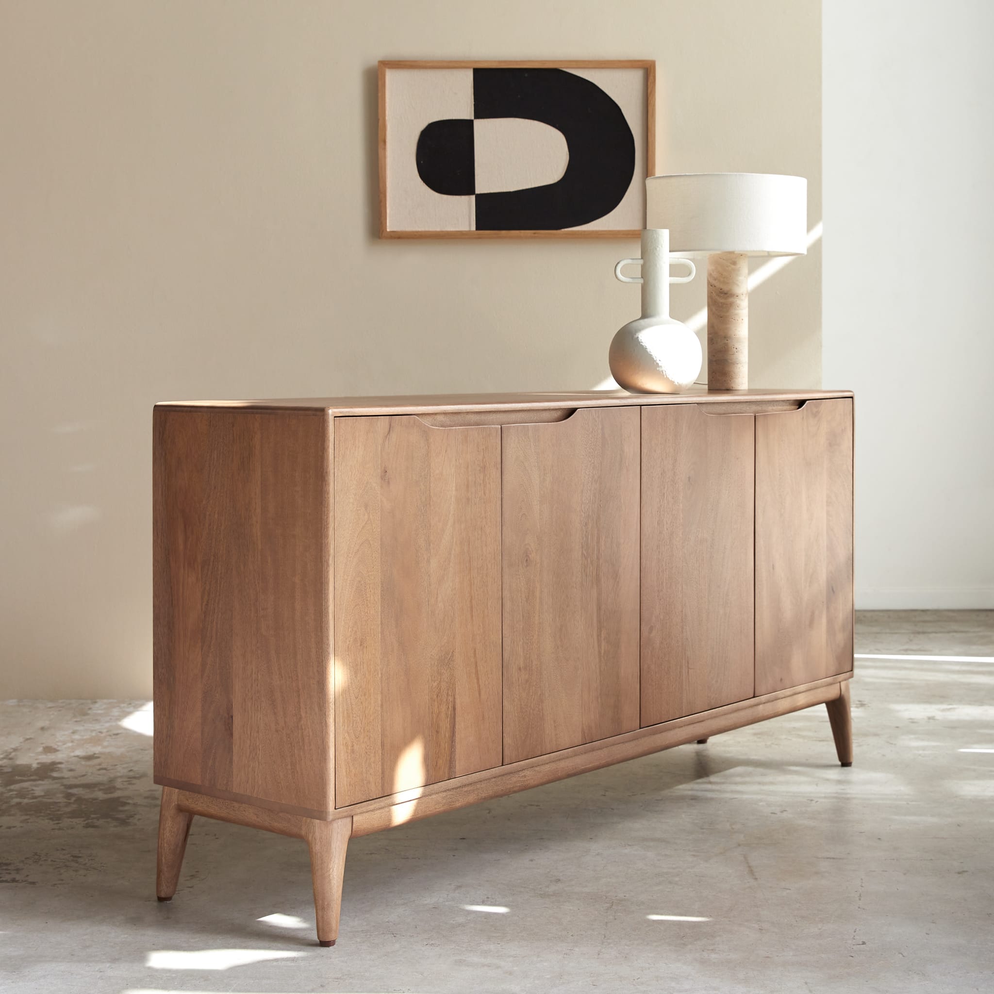 Tikamoon Gabrielle 63" sideboard in solid mango wood, angled view
