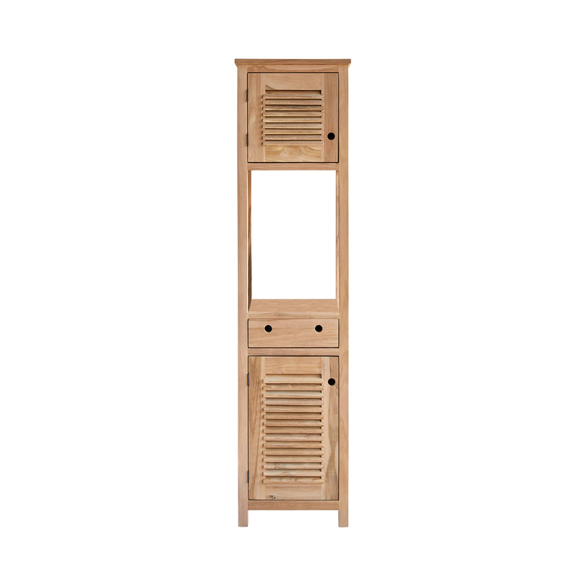Coline teak bathroom cabinet, additional angled view