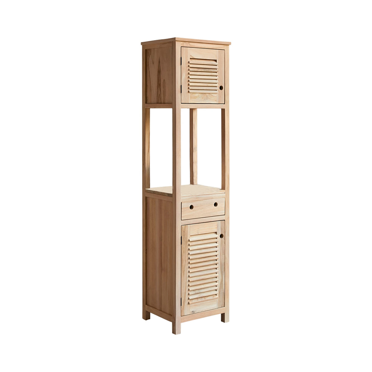 Coline teak bathroom cabinet, close-up of teak grain