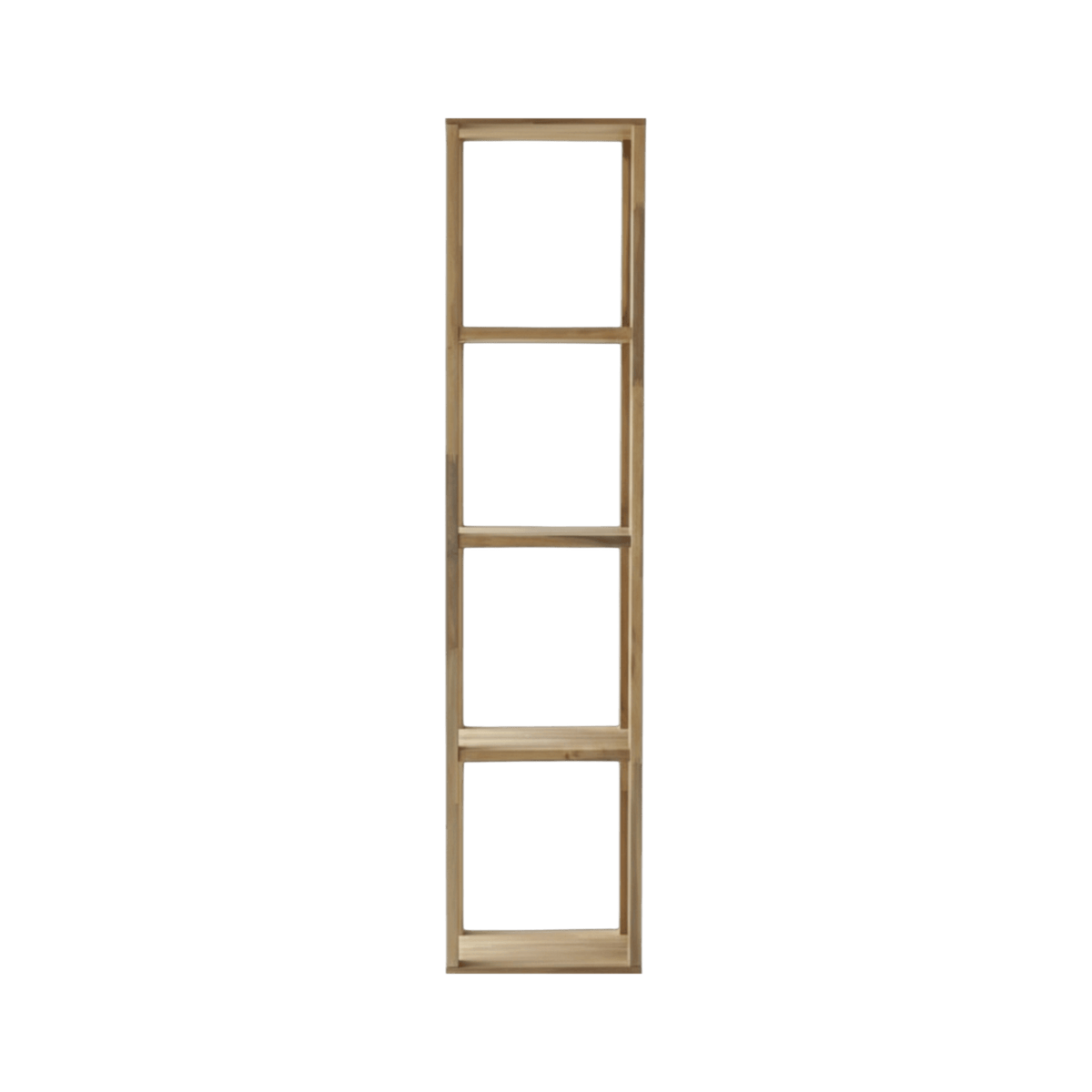Tikamoon Lila acacia column cabinet styled in a bathroom