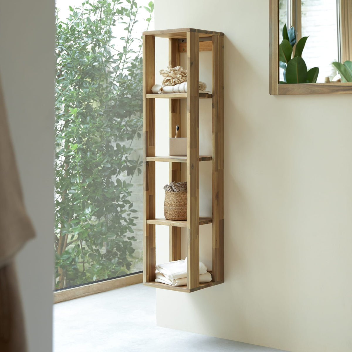 Tikamoon Lila acacia column cabinet, front view