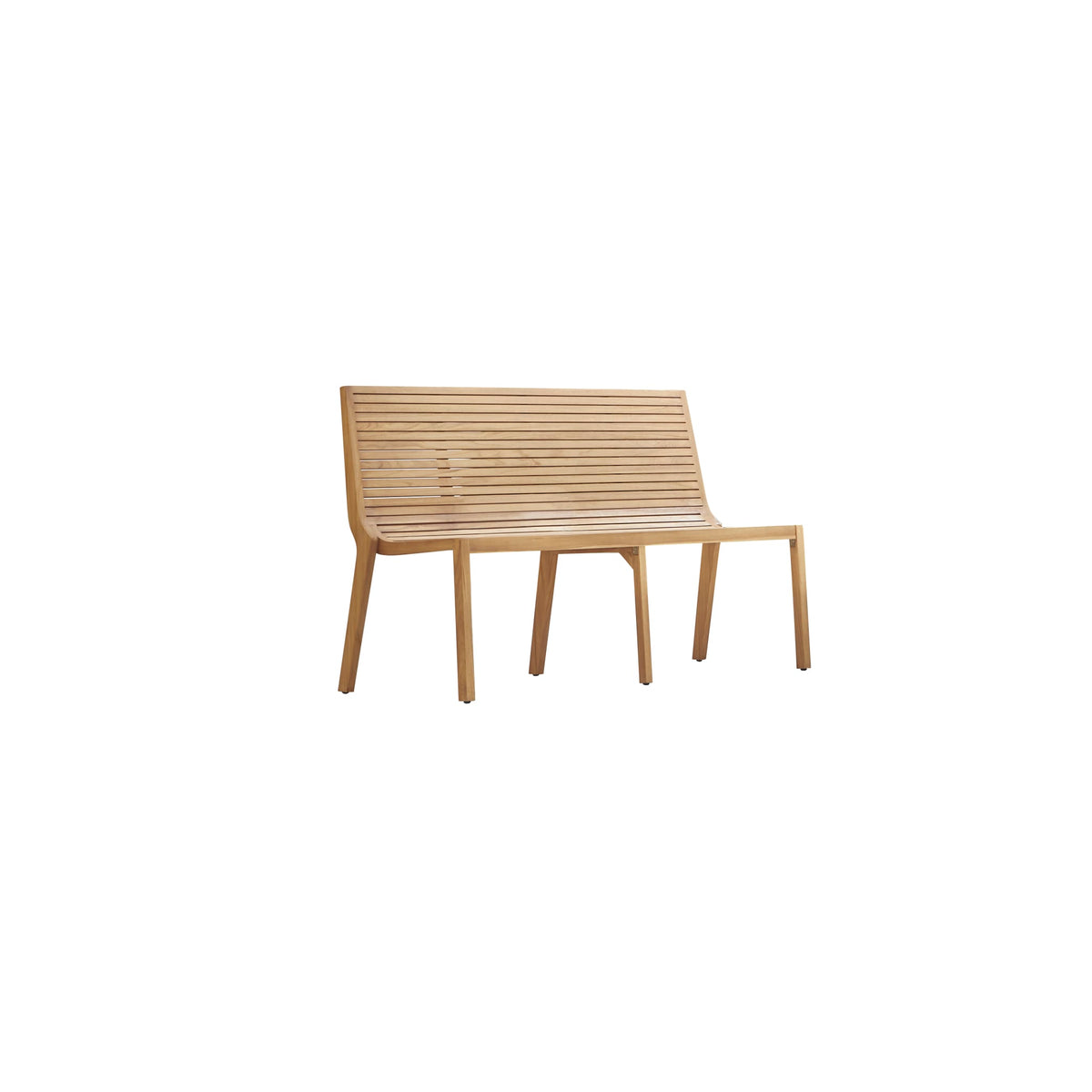 Tikamoon Teo 2-seater outdoor bench in solid teak, styled in a garden setting