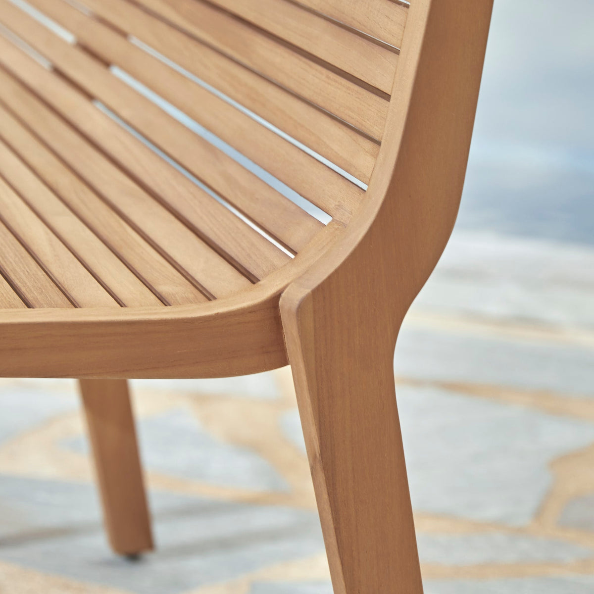 Tikamoon Teo 2-seater outdoor bench in solid teak, close-up of the seat slats