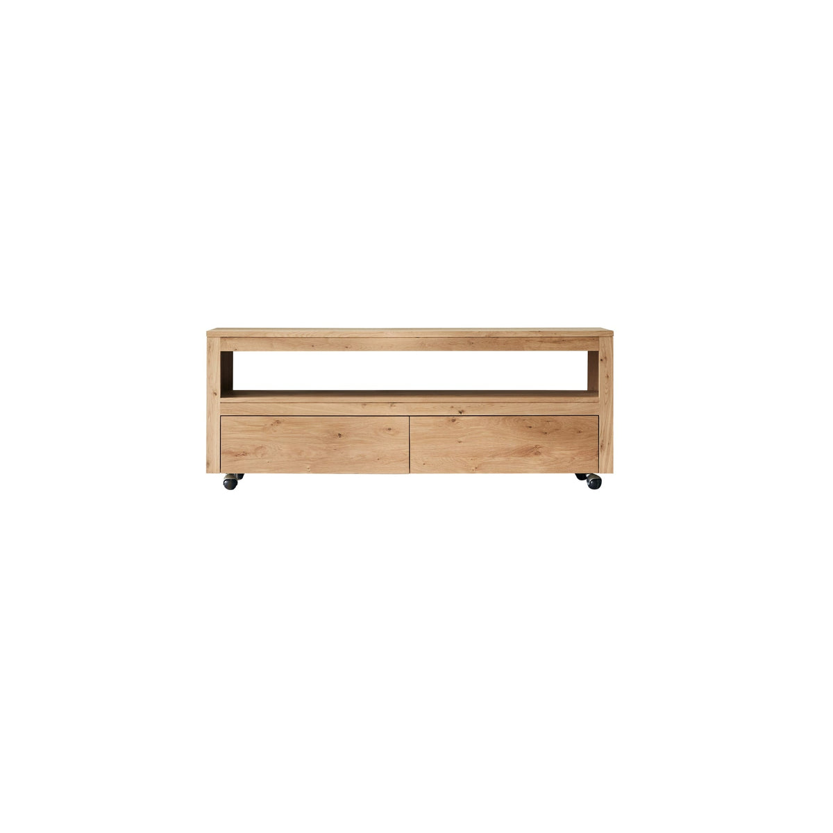 Tikamoon Anoa TV stand in solid oak, styled in a room setting