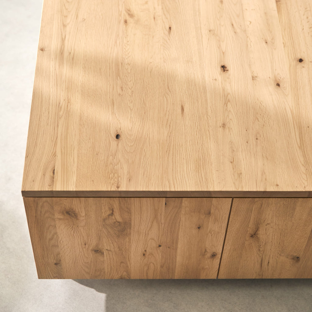 Tikamoon Anoa square oak coffee table, side view