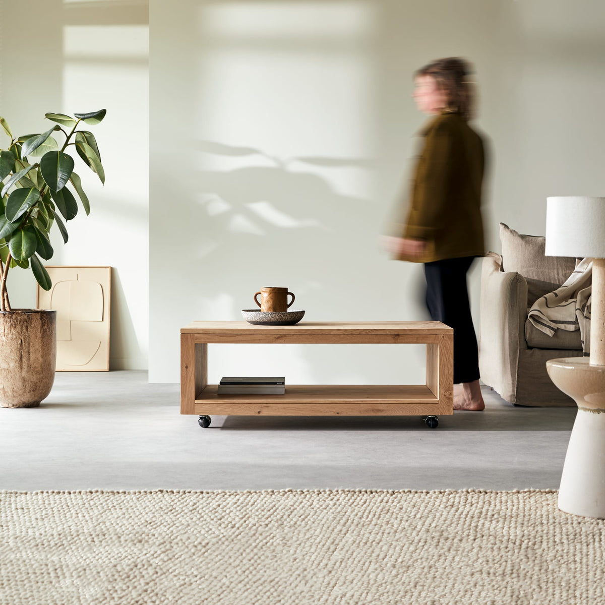 Tikamoon Anoa rectangular coffee table in solid oak, angled view