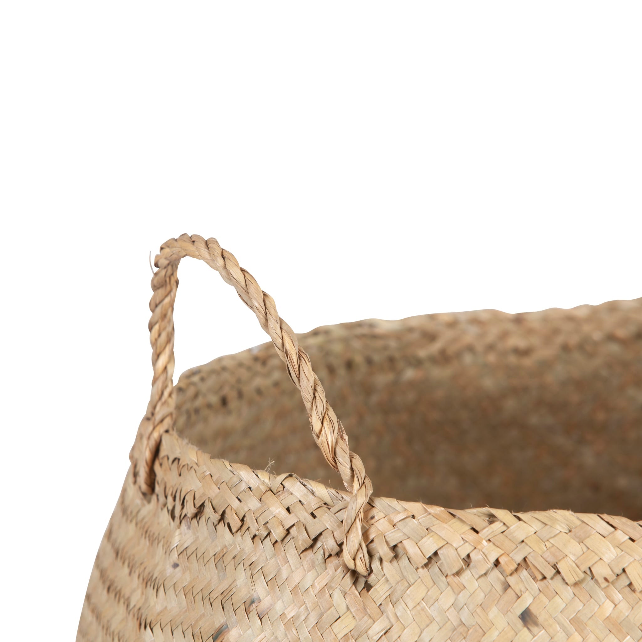 Tikamoon Hazel storage basket in natural seagrass, side view
