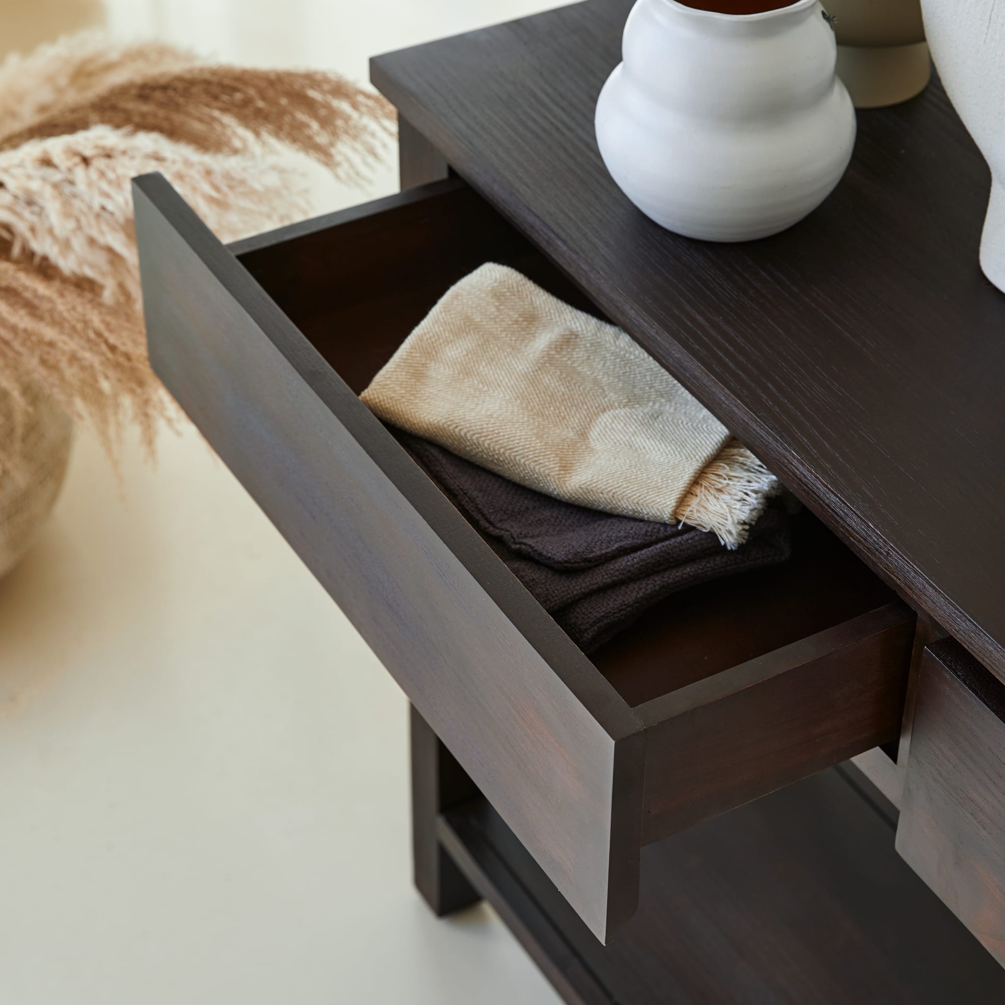 Tikamoon Eva console table in solid mahogany, side view