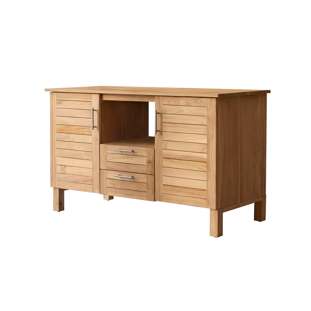 Tikamoon Soho teak double vanity styled with a basin and mirror