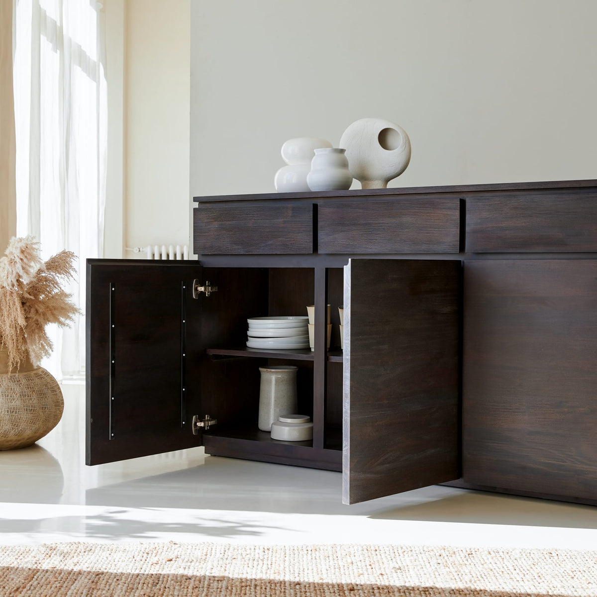 Tikamoon Eva sideboard in solid mahogany, front view