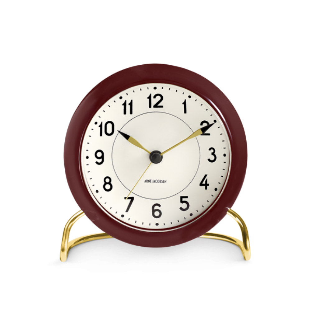 Arne Jacobsen Station Table Clock in Bordeaux/White