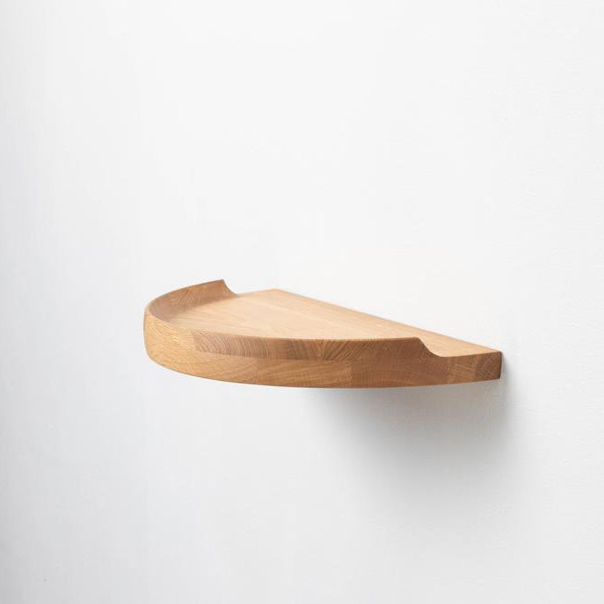Aakjaer Arcus Console Shelf in natural oiled oak, a 17.7 in half-moon solid oak wall shelf