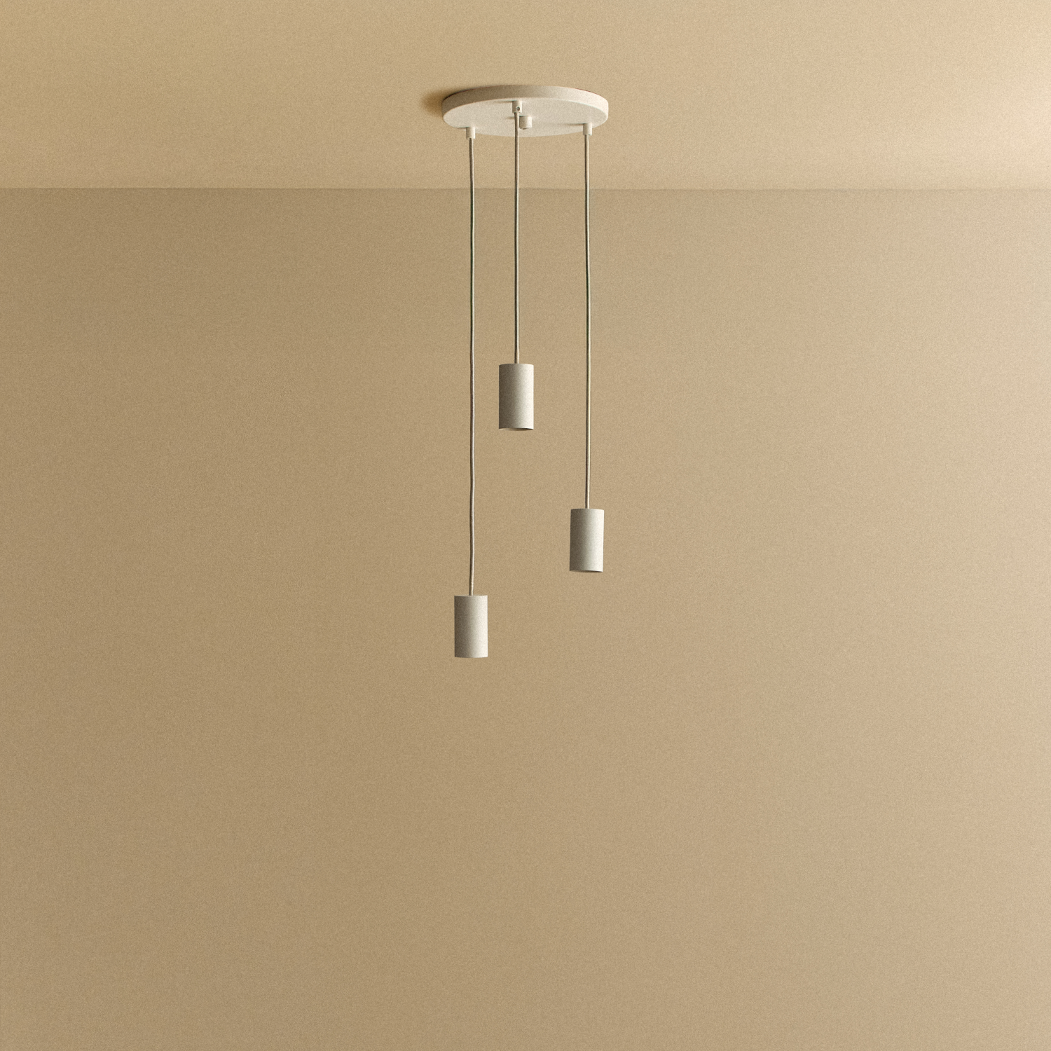 Alumina Triple Pendant by Tala in Chalk aluminium, front view of the three-light ceiling fixture