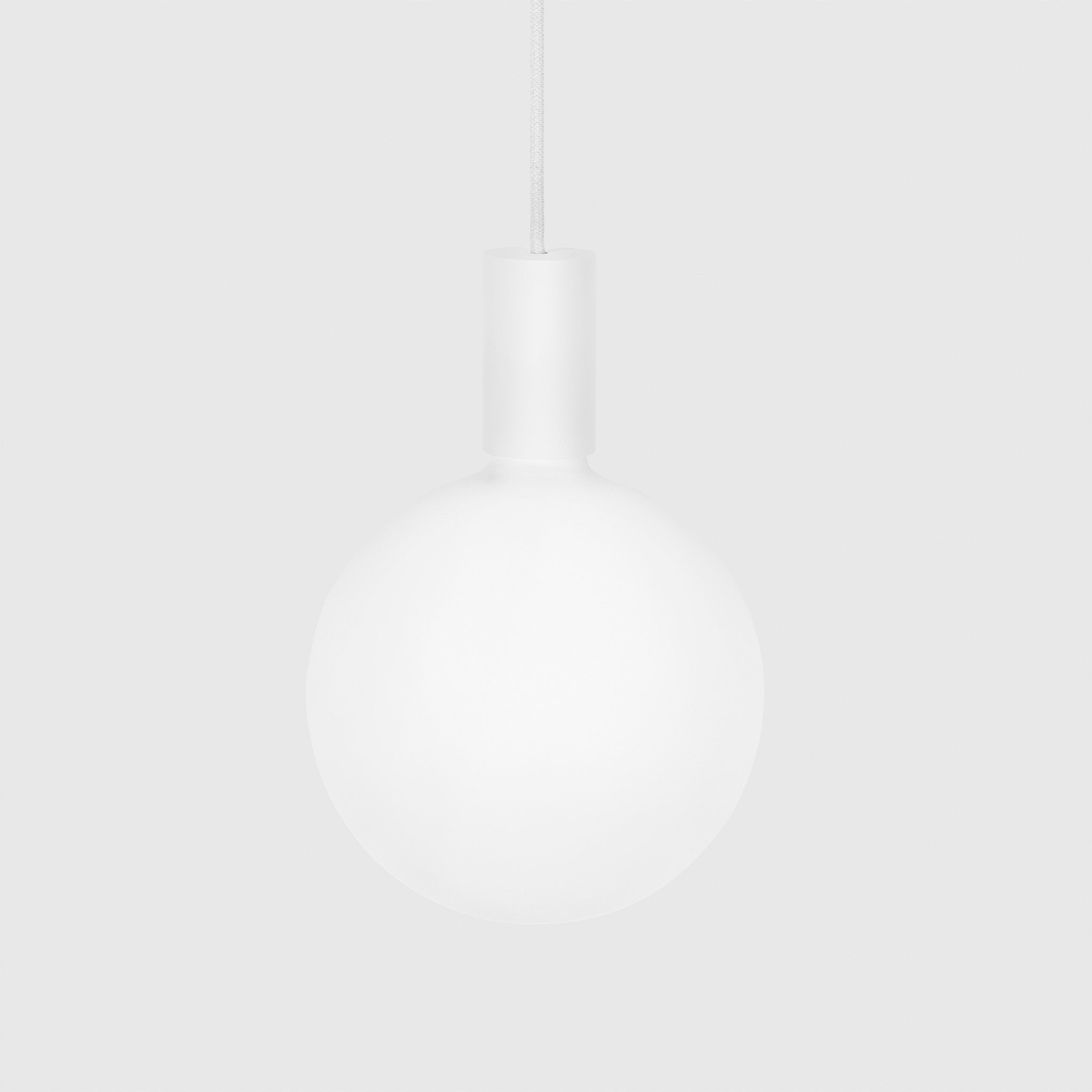 Tala Alumina Single Pendant with Sphere V bulb in Chalk, cable and canopy detail
