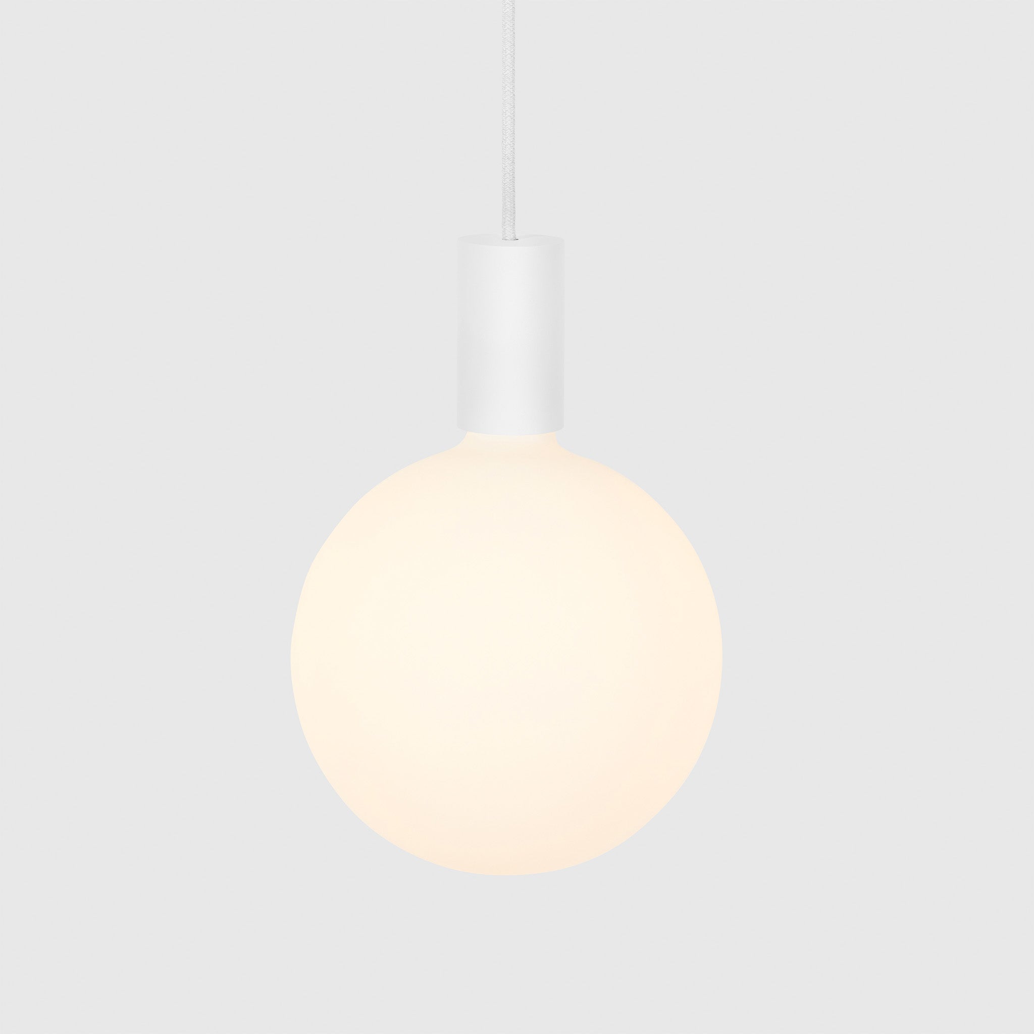 Tala Alumina Single Pendant with Sphere V bulb in Chalk, front view