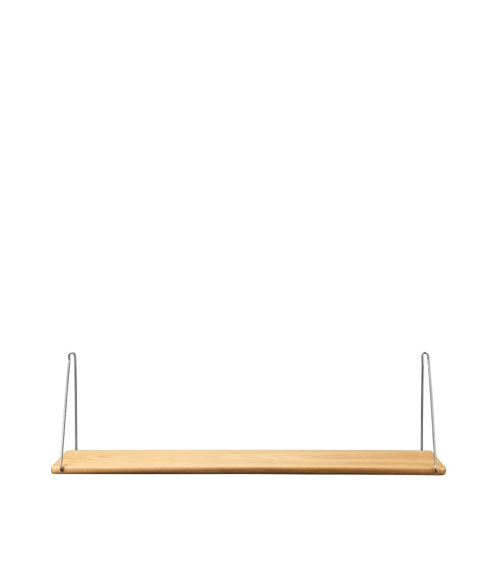 FDB Møbler Shelf With brackets in solid oak (brushed stainless), designed by Ejvind A. Johansson