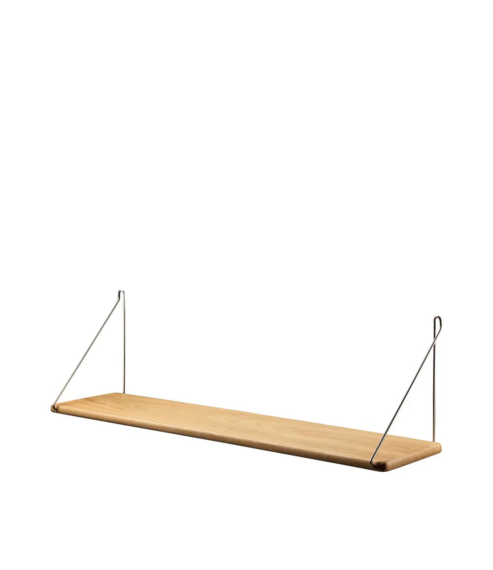 FDB Møbler Shelf With brackets in solid oak (brushed stainless), designed by Ejvind A. Johansson