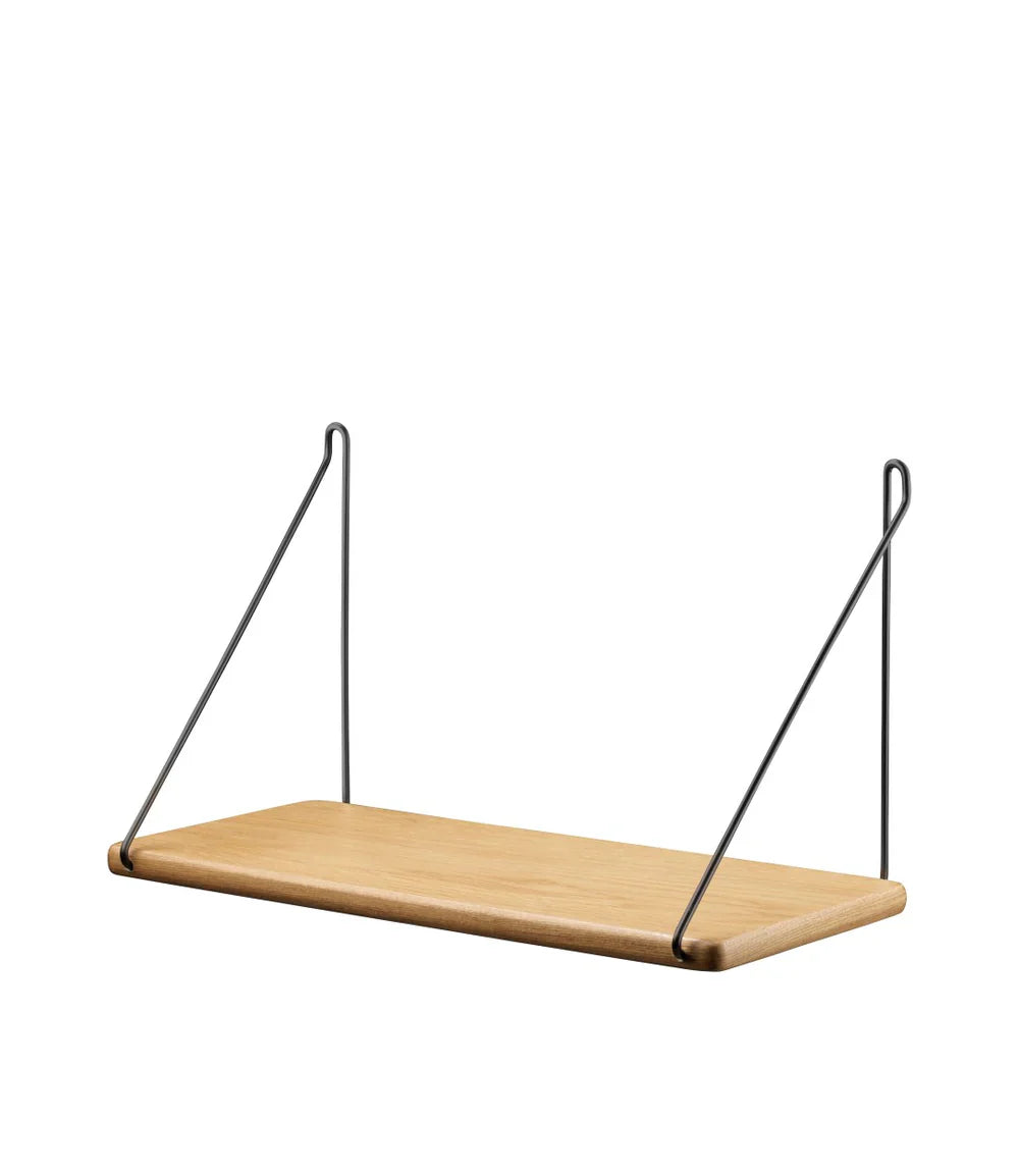 FDB Møbler Shelf With brackets in black-stained solid oak, designed by Ejvind A. Johansson