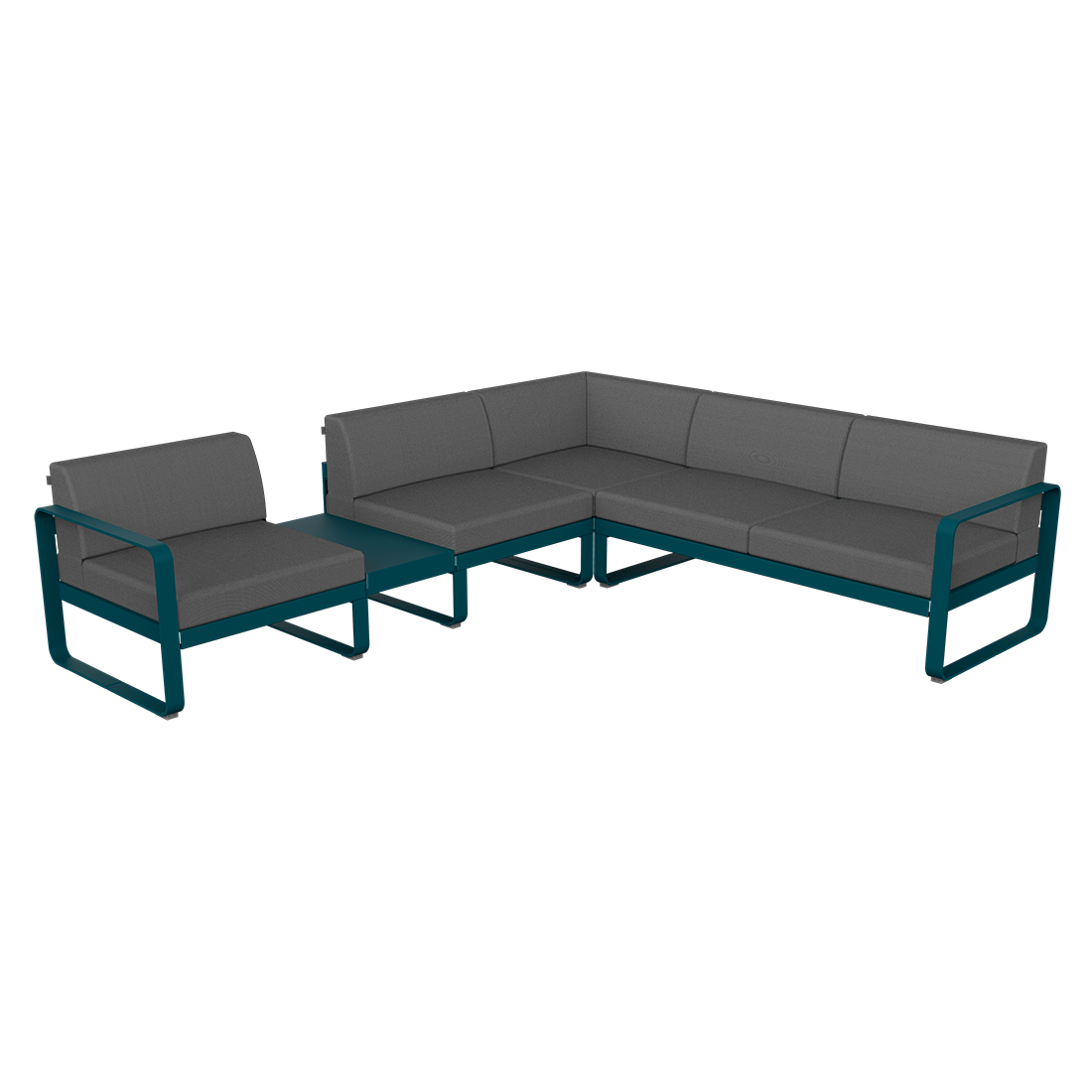 Fermob Bellevie Composition 3a Sofa in Acapulco Blue / Flannel Grey Cushions - Fermob Outdoor Furniture