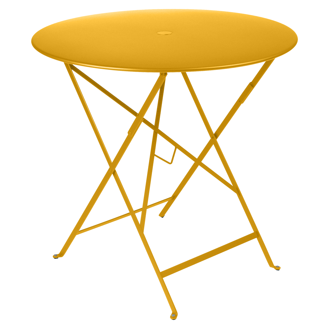 Fermob Bistro Round Folding Table in Honey powder-coated steel, the 1889 Parisian cafe archetype