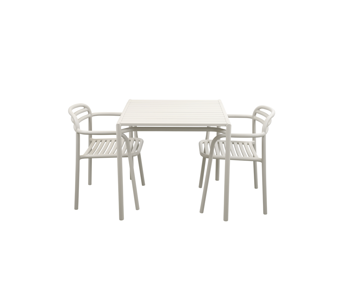 Cane-line Bliss Dining Set, square table with 2 armchairs in Sand, powder-coated aluminum