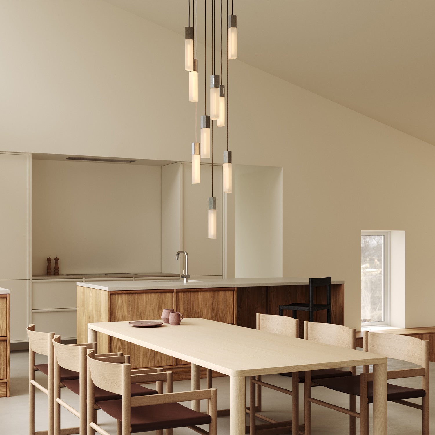 Basalt Nine Pendant by Tala in Stainless Steel, side profile of the pendant array