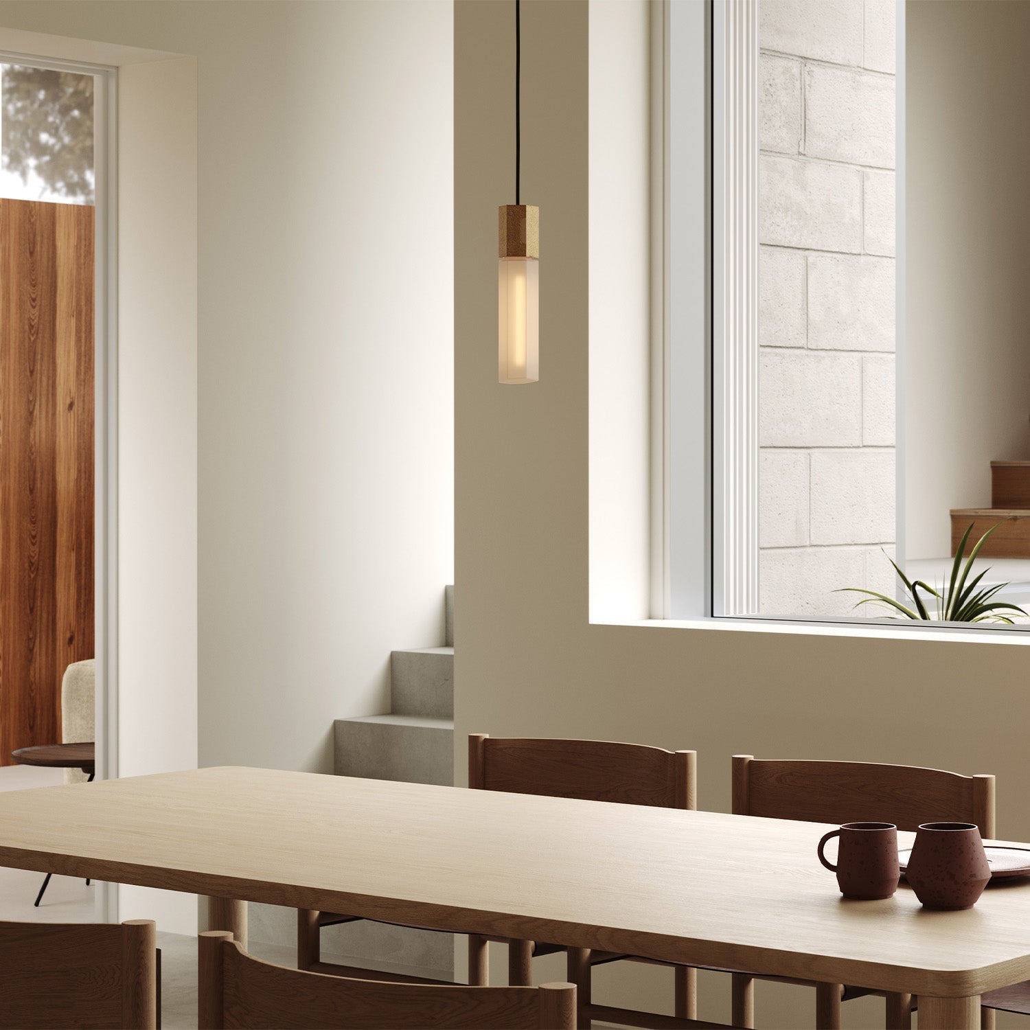 Basalt Single Pendant by Tala in Brass, close-up of the sand-blasted glass bulb