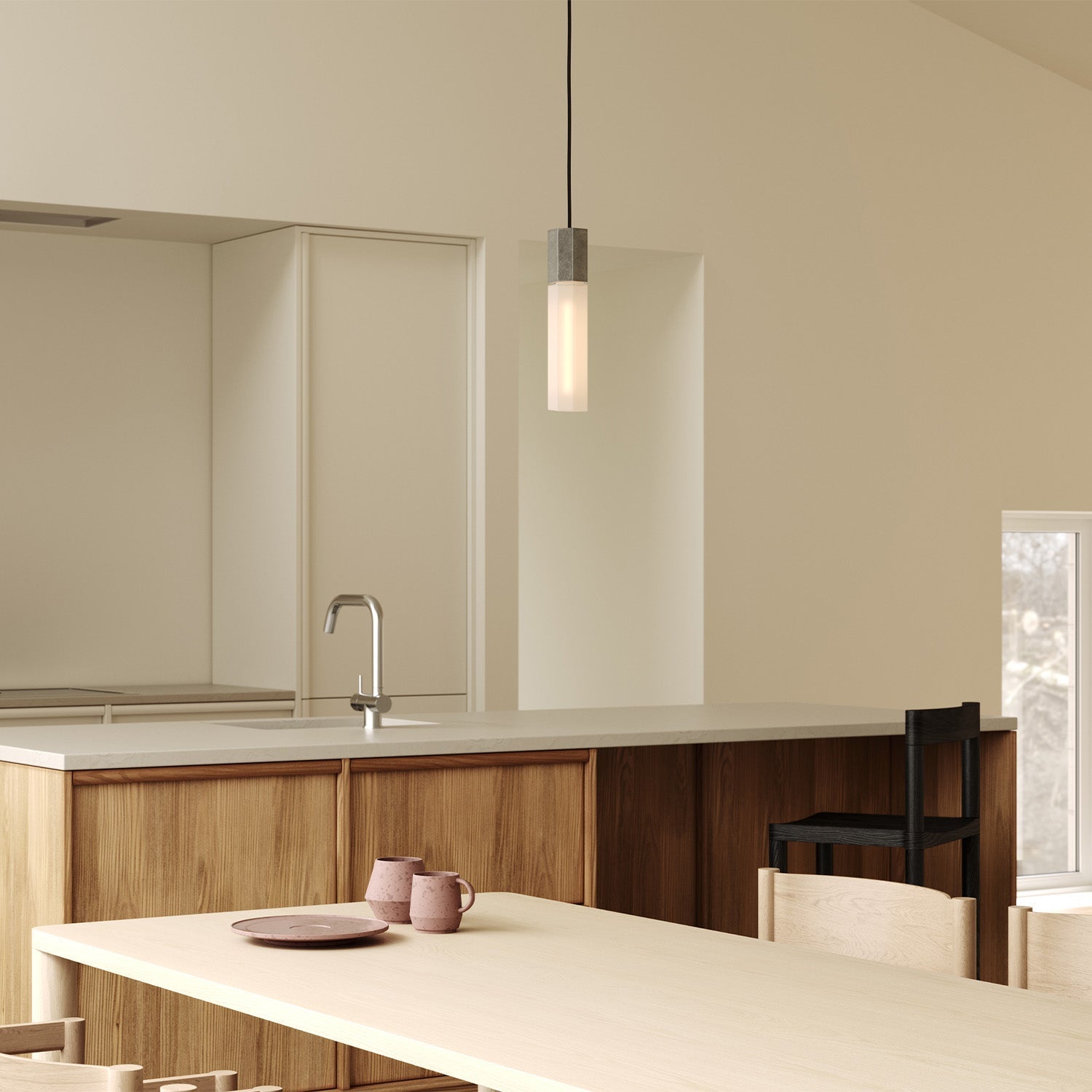 Basalt Single Pendant by Tala in Stainless Steel, close-up of the glass bulb