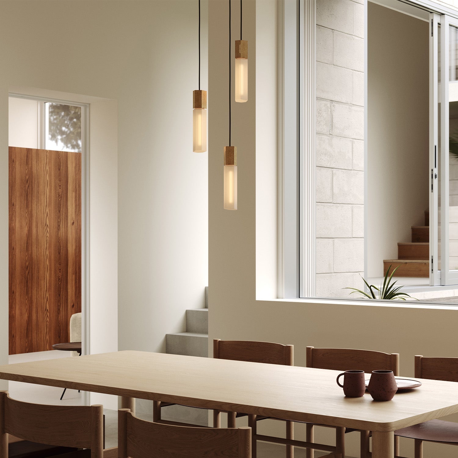Basalt Triple Pendant by Tala in Brass, close-up of a single hexagonal pendant