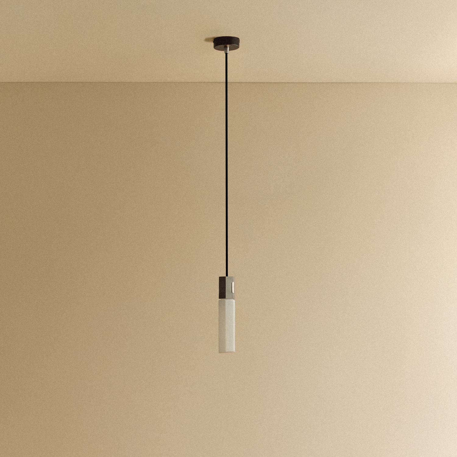 Basalt Single Pendant by Tala in Stainless Steel, close-up of the exposed Tala logo