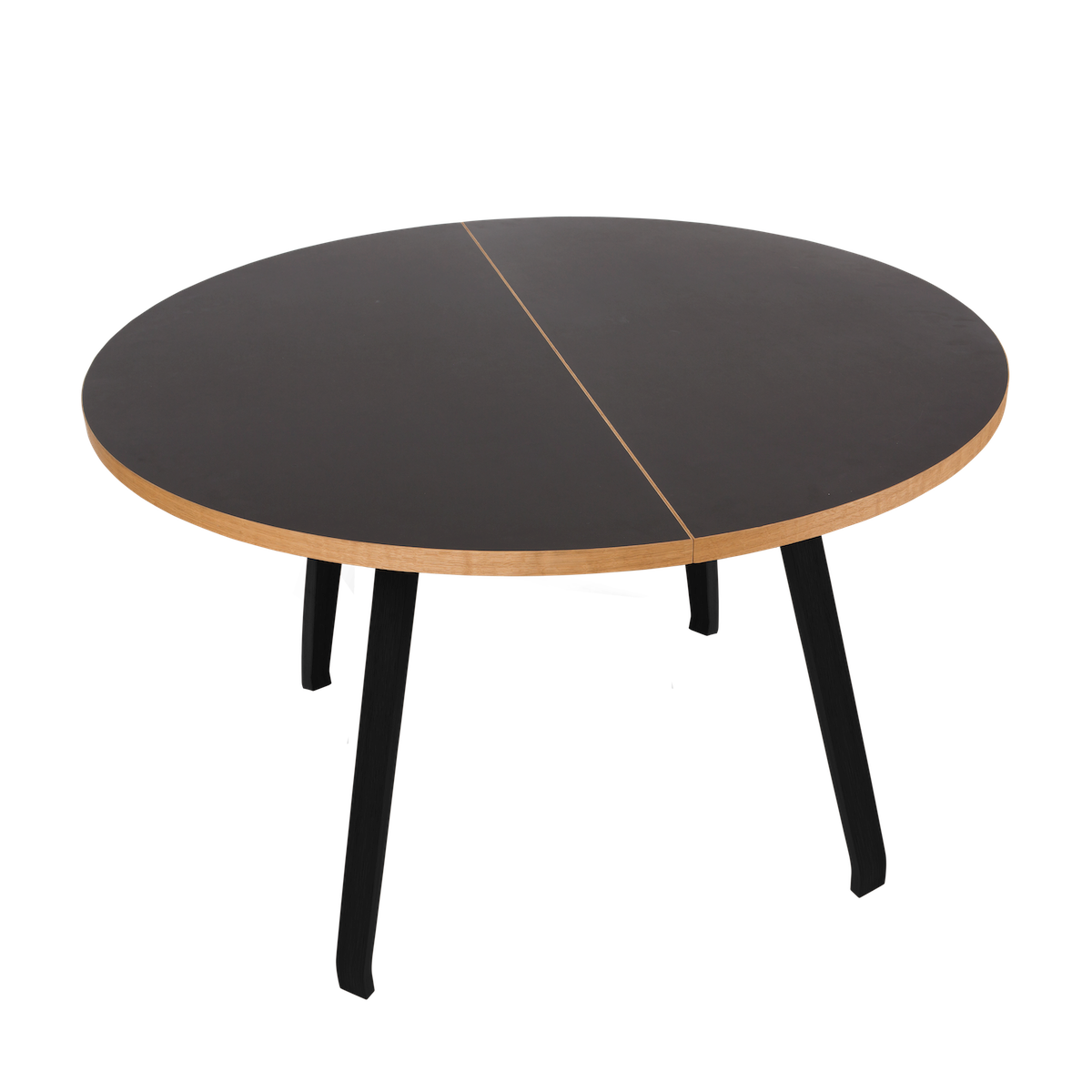 Bent Hansen Primum Table in black linoleum with black-lacquered beech legs, round without leaves