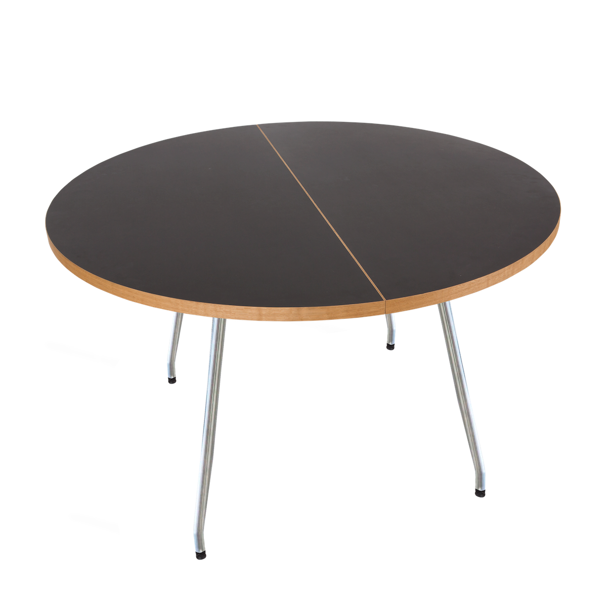 Bent Hansen Primum Table in black linoleum with brushed stainless steel legs, round without leaves