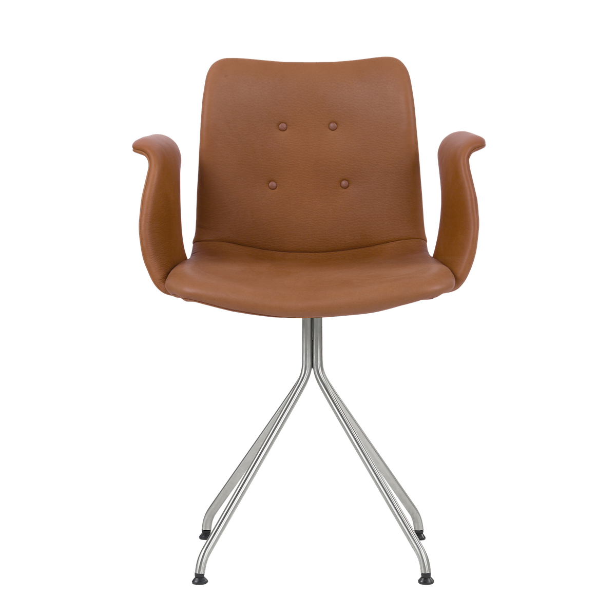 Bent Hansen Primum Swivel Dining Chair with Arms in cognac leather, stainless steel base, stainless steel and leather