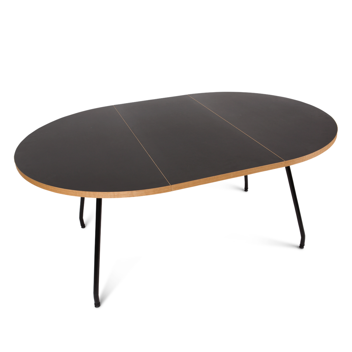Bent Hansen Primum Table in black linoleum with black powder-coated steel legs, extended with two linoleum leaves