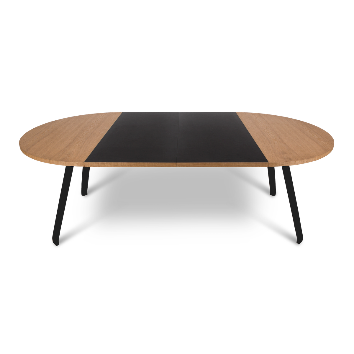 Bent Hansen Primum Table in oak veneer with black-lacquered beech legs, extended with two linoleum leaves
