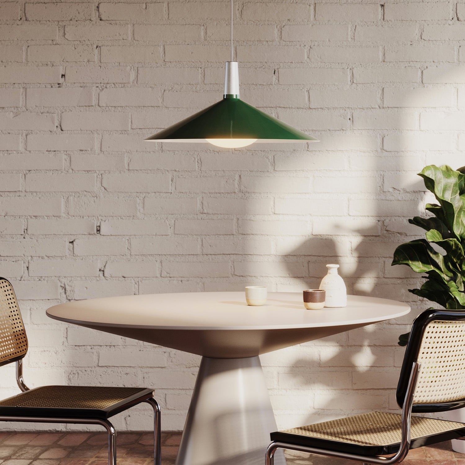 Tala Bower Pendant Light, Large, in Dark Green + Oval II — side view