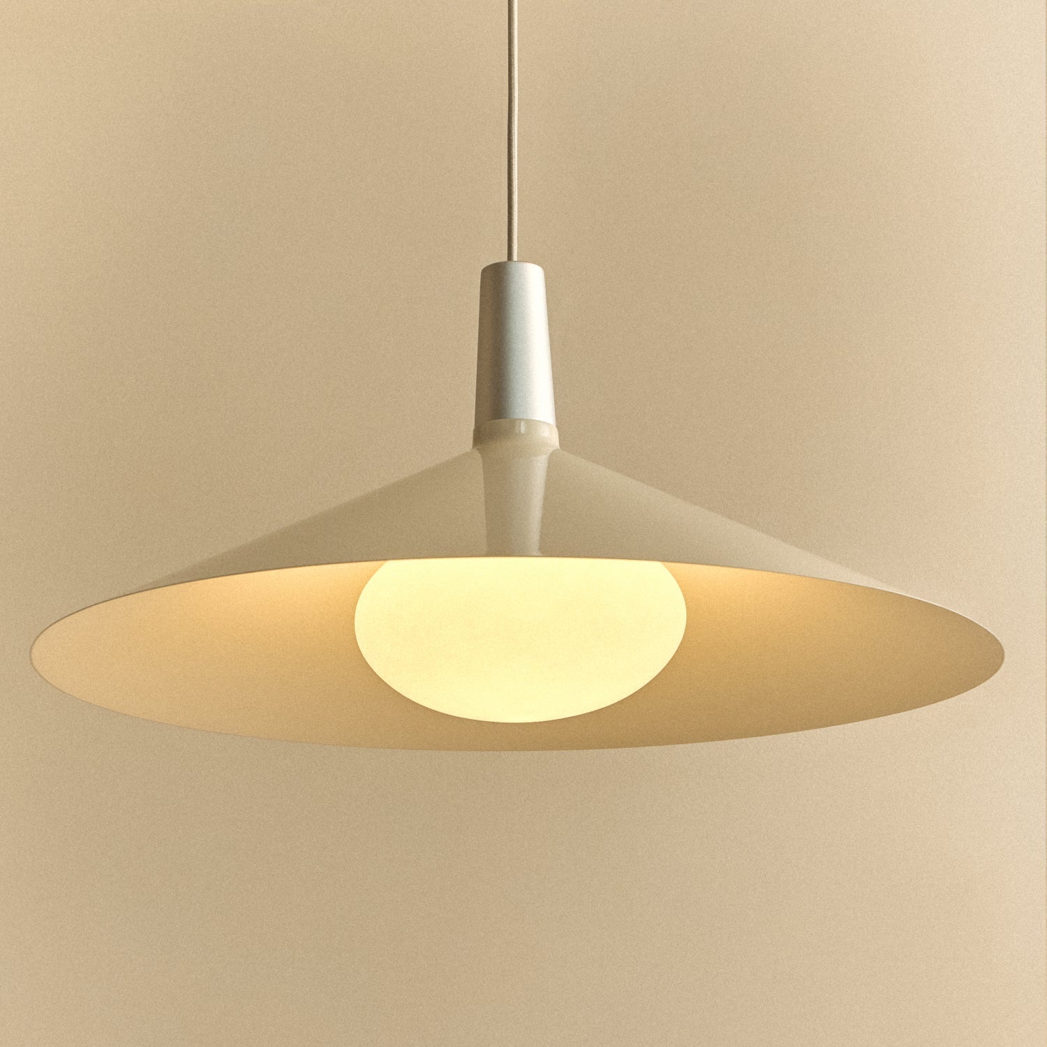 Tala Bower Pendant Light, Large, in Oyster White + Oval II — close-up of shade